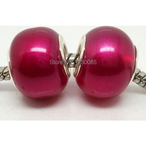 50Pcs Dark Red Color Imitation Pearl European Lampwork Glass Beads Fit European Bracelet & Necklace LGB269-13