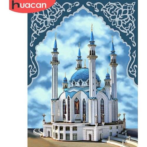 HUACAN 5d Diamond Painting Castle Wall Stickers Full Square/round Diamond Mosaic Church Building Embroidery Home Decor