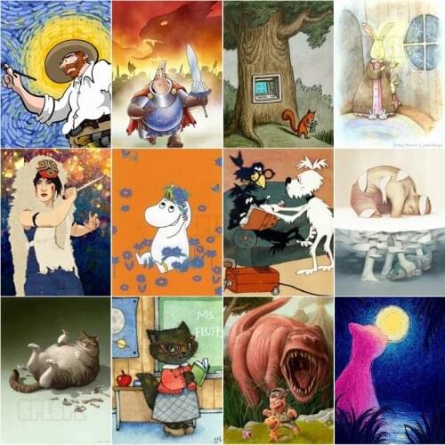 Diamond Painting Cartoon Rabbit Squirrel Dog Cat Dinosaur Hippo Primitive Warrior Creative Personality Niche Fashion Home Decor