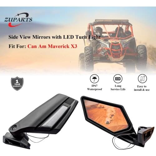UTV Side Mirrors Rearview Mirror with LED Turn Signal Light for Can Am Maverick X3 Can-am X3 Rearview Rear View Mirrors