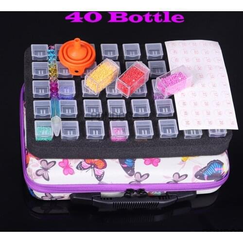 Big 40 bottles of diamond painting accessories container storage bag box suitcase 5D butterfly diamond embroidery tool handbag