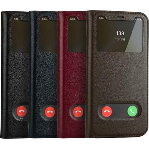 Funda de cuero genuino de lujo para iPhone XS MAX XR para iPhone 6Plus 8 7 Plus funda telefono con ventana visualizacion Vintage