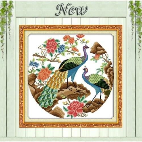Two peacocks birds flowers decor painting counted print on canvas DMC Sets 11CT 14CT DIY needlework embroidery Cross Stitch kits