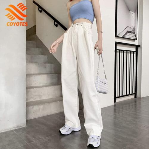 COYOTES Woman Jeans High Waist Wide Leg Pants Thin Summer Loose Mopping Daddy Pants Featured Buttons Baggy Jeans Women Trousers