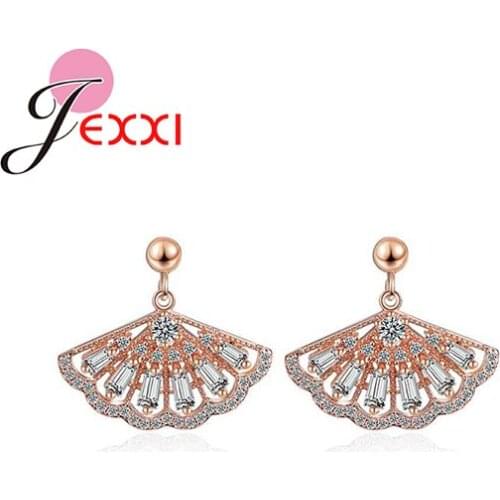 Elegant Geometric Pattern Fan Shaped Two Coloure 925 Sterling Silver Ear Studs For Girlfriend Christmas Gifts