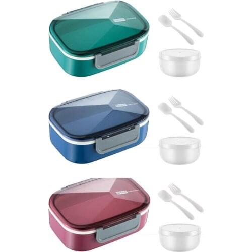 896A Bento Box Stackable Leakproof Lunch Container with Spoon Fork and Sauce Soup Cup