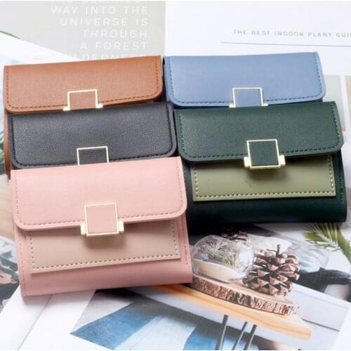 2021 Womens Wallet Short Korean Small PU three-fold Wallet Fashion Card Holder Simple Clutch Wallet Purse Female Hasp For Girl