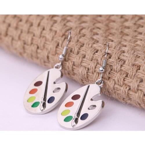 Creative Paint Brush Colorful Paint Palette Drop Earrings Artist Painter Jewelry