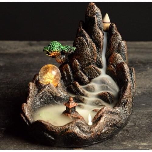 LED Light Incense Burner With 20 Incense Cones, Waterfall Backflow Incense Holder, Aromatherapy Ornament, Zen Decor, Home Decor