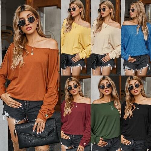 Summer womens clothing, European and American fashion trends, autumn and winter casual solid color T-shirts, commuter tops