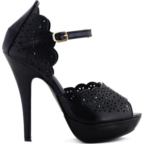 LF30468 Aqua/Black Cut-Out Peep-toe Platform Stiletto Pump Sandals