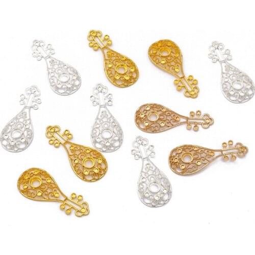 Metal Brass 44x18MM Pipa Guitar Shape Charm Pendants DIY Floating Charms For Jewelry Making