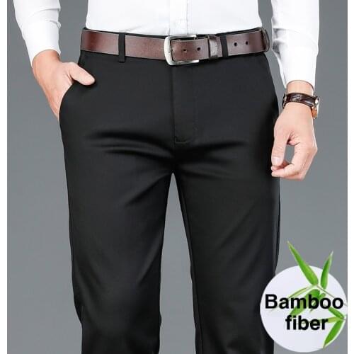 2021 Autumn New Mens Bamboo Fiber Casual Pants Classic Style Business Fashion Khaki Stretch Cotton Trousers Male Brand Clothes
