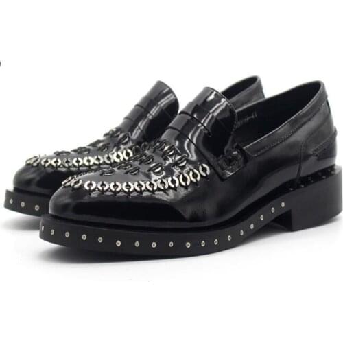 New casual shoes for men fashion loafers slip on handmade classics leather black Stainless copper men shoes