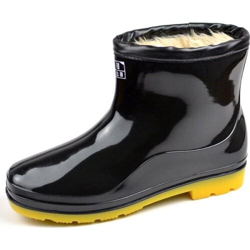 Men Winter Plus Velvet Mens Cotton Rain Boots Overshoes Non-slip Waterproof Rubber Shoes Fashion Warm Short Tube Water Shoes