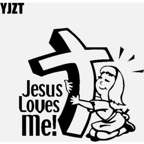 YJZT 15.6CM*14.1CM Car Sticker Religious Vinyl Decal Christian Jesus Loves me ! Black/Silver C3-1326