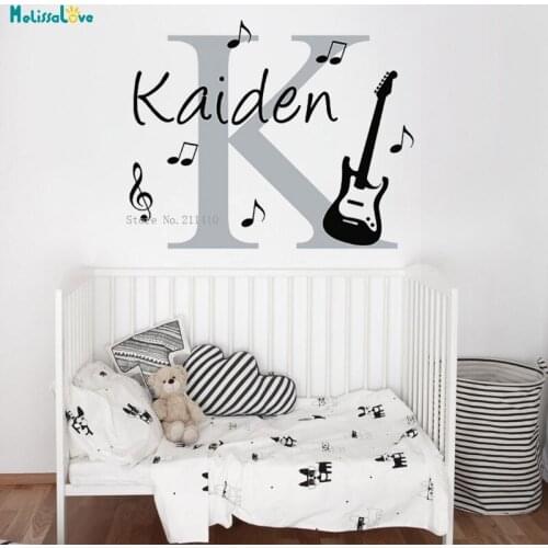 Customize Name Wall Decal with Guitar and Music Notes Nursery Personalized Home Decoration For Kids Room Sticker Decals YT986