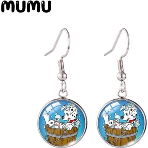 2021 New 101 Dalmatians Fish Hook Earring Lovely Dogs Photo Round Jewelry Glass Dome Earrings Gifts Girl