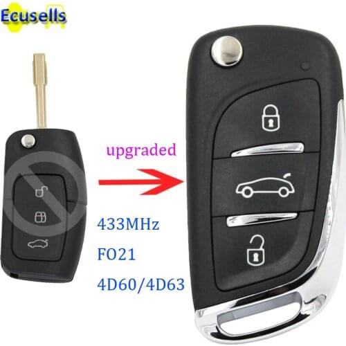 Upgraded DS style Flip 3 buttons Remote Key Fob for Ford Mondeo Focus C-max Fiesta Galaxy 433MHz FO21 4D60/4D63 CHIP or NO CHIP
