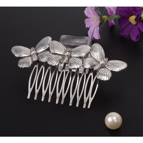 Hot Vintage 3 Butterflies Hair Combs Insect Shape Headdress Prom Bridal Wedding Hairpins Hair Accessories Women Hair Jewelry