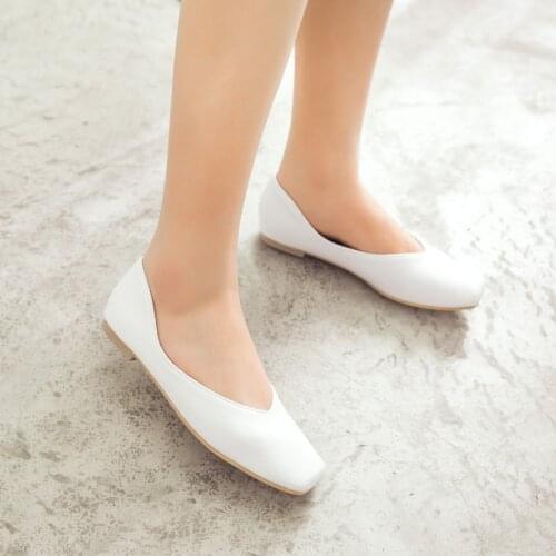 PQECS big size 30~50 high quality spring & autumn fashion women square toes flats 5 colors