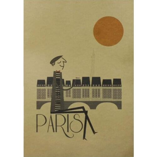 Paris at dusk simple creative illustration prints retro kraft paper poster bar home decoration painting wall stickers