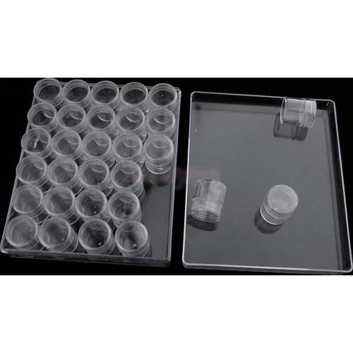 30 Slots Empty Clear Container Jars with Screw Lids for Makeup Cosmetic Samples, Small Jewelry, Beads, Nail Charms and Crafts