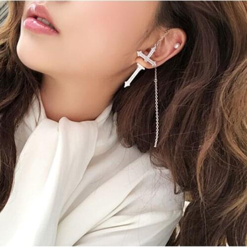 New Summer S925 Needle Brand Big Design Cross Earrings Single Punk Cold Style Jewelry for Women Boho Rhinestone Earrings