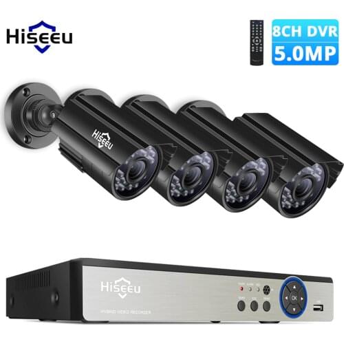 Hiseeu CCTV Camera Security System Kit 8CH 5MP AHD DVR 4PCS Outdoor Weatherproof Video Surveillance 3.6mm Lens