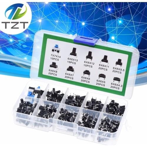 TZT 10 Values 180PCS Tactile Push Button Switch Mini Momentary Tact Assortment Kit DIY