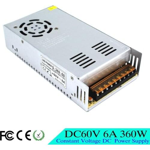 Universal DC60V 6A 360W Power Supply Regulated Switching Power Adapter Transformer 100-240V AC to DC For CNC CCTV Motor Radio