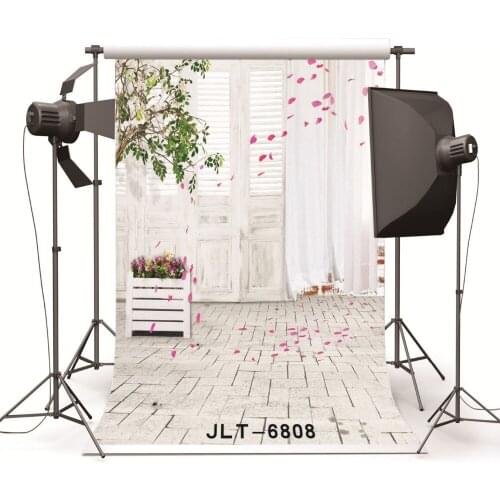 Fond Studio Photography Backdrop Prop White Wooden Door Pink Petal Vinyl Photo Backgrounds for Photo Studio for Wedding Children