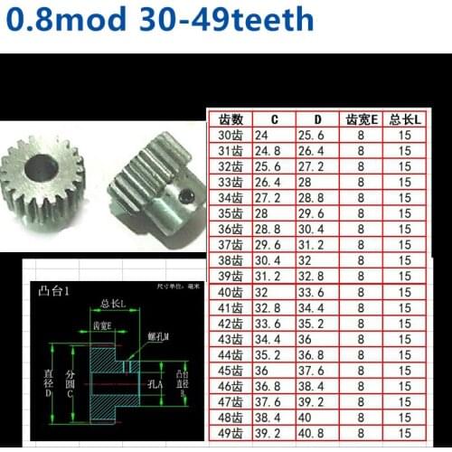 Convex step 45 steel 0.8 mod 30t 31t 32t 33t 34t 35 36t 37t 38t 39t 40t 41t 43t 44t 45t 46t 47t 48t 49t teeth cylindrical gear