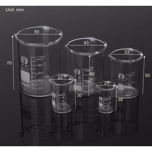 High-quality 1set Lab Borosilicate GLass beaker 5/10/25/50/100/150/250ml chemical Equipment All sizes Pyrex Beaker Measuring Cup