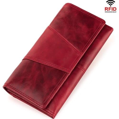 High Quality Leather Ladies Wallet Retro Mobile Phone Change Clutch RFID Anti-theft Brush Ladies Long Wallet Valentines Gift