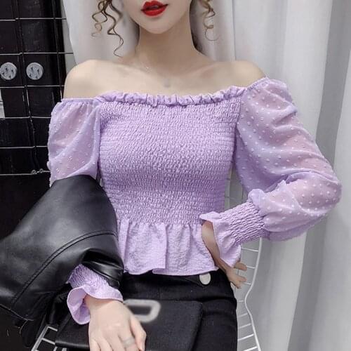 Womens Solid Square Collar Blouse Autumn Elegant Sweet Sexy Long Sleeves Chiffon Shirt 2021