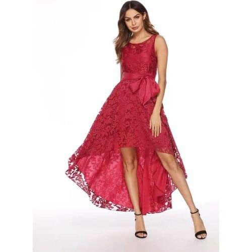 Long Swallowtail High Waist Asymmetrical Hem Lace Hollow Out Luxurious Sexy Women Causal Dresses