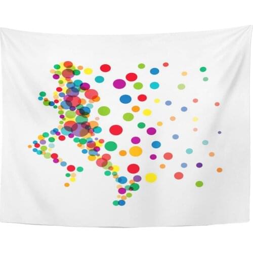 Marathon Sign Man Runs Fast Runner with Points and Balloons Rainbow Sport Tapestry Home Decor Wall Hanging for Living Room