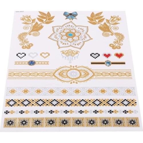 1PC New Gold Silver Tatoo Hot Sale Flash Metallic Waterproof Temporary Tattoo Women Henna Flower Taty Design Tattoo Sticker