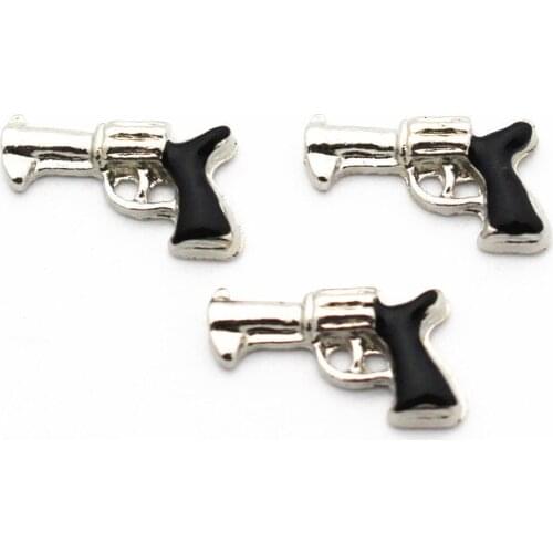 10pcs/lot Metal Enamel Pistol Revolver Floating Charms For Living Glass Floating Lockets Pendant Necklace Bracelet DIY Jewelry