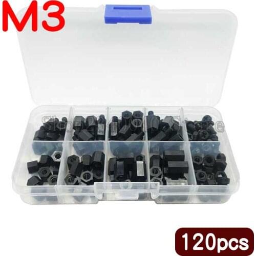 120pcs M3*6/8/10/12mm Hex Nylon Standoffs Nylon Spacer Hex Column Black/White Screws Nuts Assortment Kit Plastic Spacing Screws