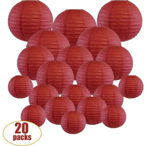 20 Pcs/set Dark Red Chinese Paper Lantern Ball 6" 8" 10" 12" Wine lampion lampionnen Wedding Party Home Outdoor Hanging Decor