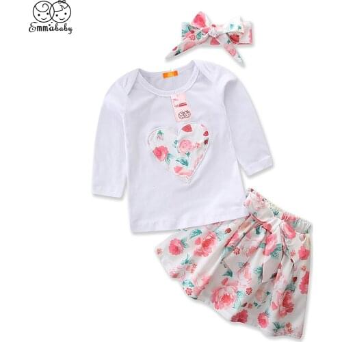2018 New Fashion Toddler Kid Baby Girls Long Sleeve Tops T-shirt Pink Floral Shirts 3Pcs Lovely Kids Girl Clothes Outfit Set