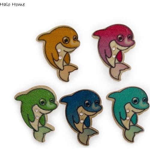 30pcs Dolphin Cartoon Wood Button Sewing Scrapbooking Clothing Headwear Handmade Crafts Home Decor Accessories DIY 30x25mm