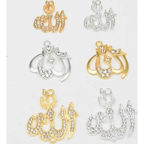 30pcs gold religious Muslim Islam Allah charm rhinestone pendant necklace bracelet DIY jewelry making handmade mixtur