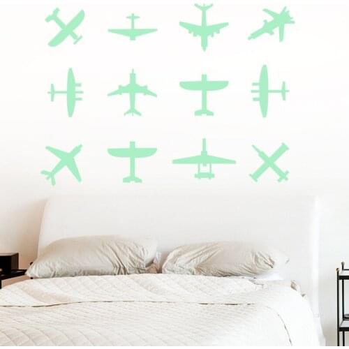 3D Luminous Cute Cartoon Plane Wall Stickers for Baby Bedroom Creative Fluorescence Flying Fighter Airplane Pattern Wall Decals