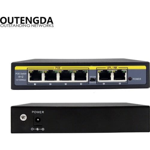 4+2Port PoE Switch 802.3af Standard power switch 802.3at Power Over Ethernet Switch Injector for Wireless AP IP Phones Camera