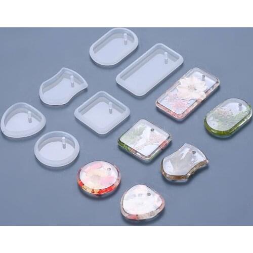6 Pcs Keychain Epoxy Resin Mold Hanging Pendant Silicone Mould DIY Crafts Jewelry Necklace Casting Mold