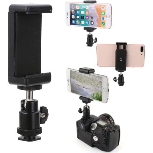 Mayitr Hot Shoe Adapter Ball Head With Lock + Phone Clip Bracket Holder Mount for DSLR Camera Cell Phone
