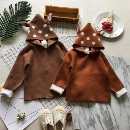 Fall and Winter Clothes New Style Baby Cardigan Deer Ear Hooded Sweater Kids Sweaters